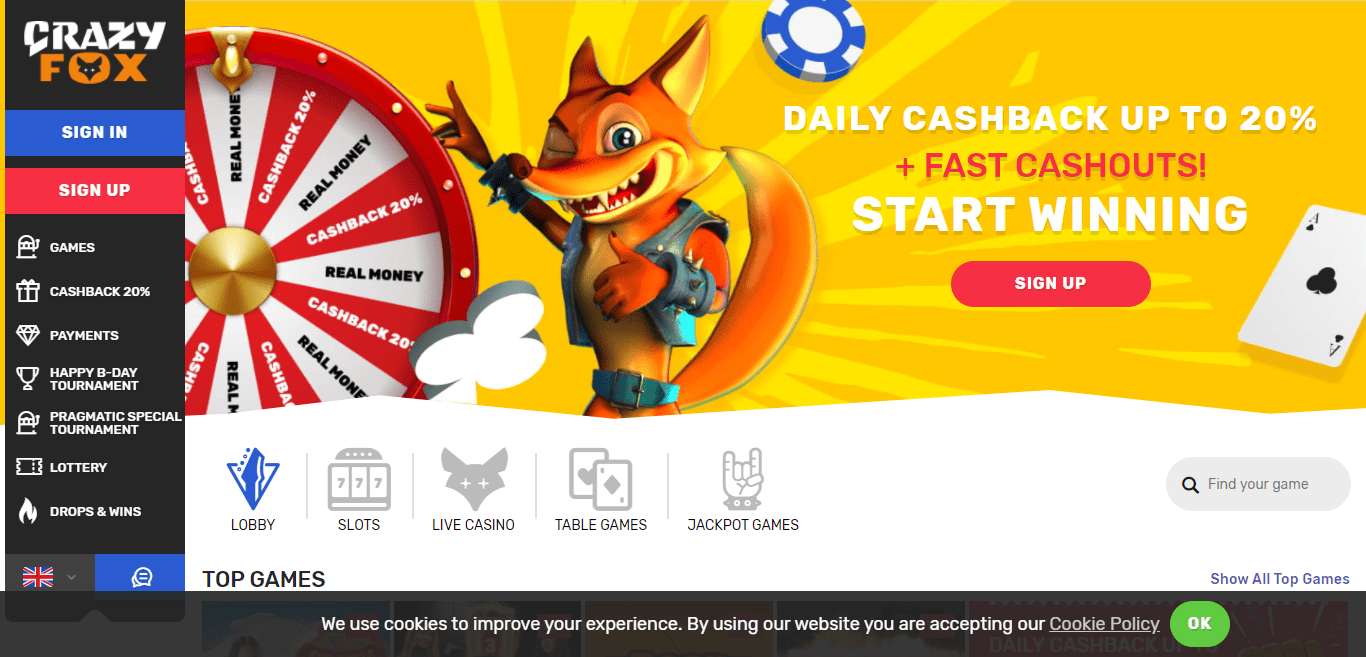 Crazy Fox Casino Review : Daily Cashback Up To 20% + Fast Cash out