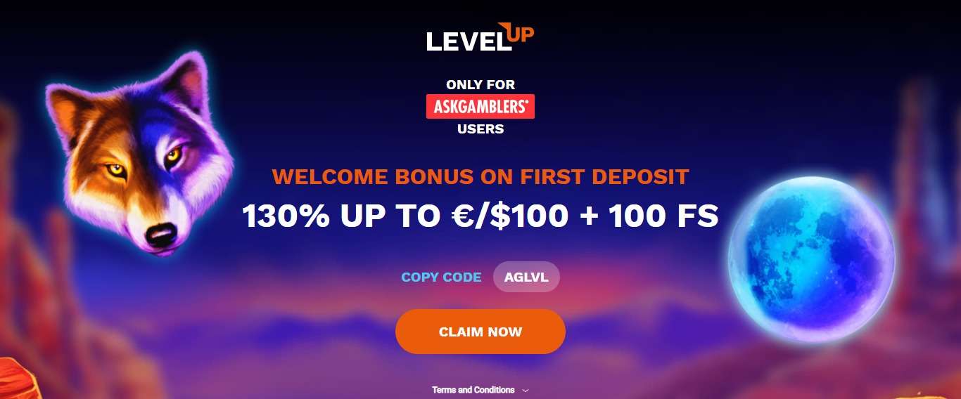 LevelUp Casino Review - Welcome Bonus On First Deposit130% UP TO €/$100 + 100 FS