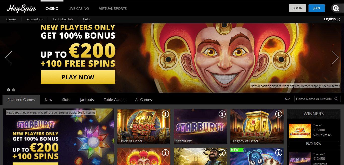 Heyspin.com Casino Review : Play 200 of the Latest Casino Games