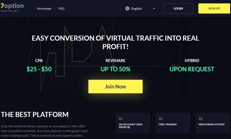 7option Partners Advertising Review : $25-$50 CPA, up to 50% revenue share, etc