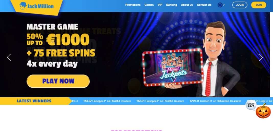 Jackmillion Casino Review: First Deposit Bonus: 200% up to $500 + 50 Free Spins
