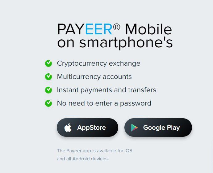 What is the Payeer Android and IOS app?