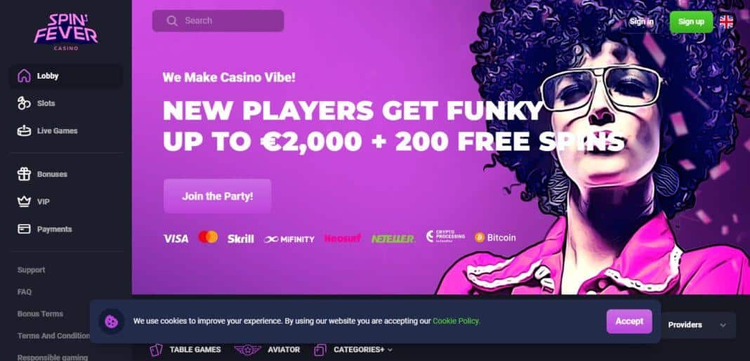 SpinFever Casino Review: Up to €300 for Casino Games