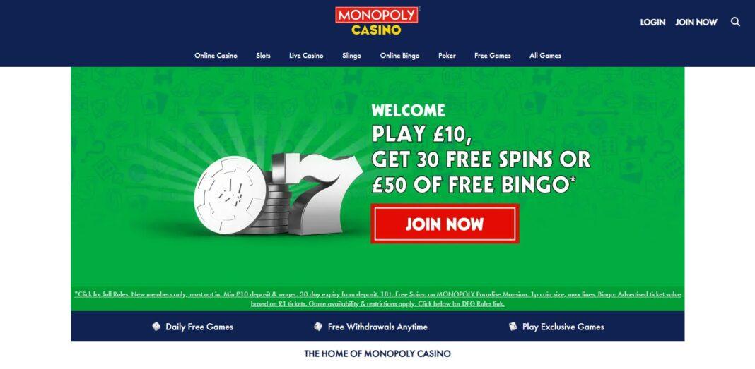 Monopoly Casino Review: 30 Free Spins or £50 for Bingo