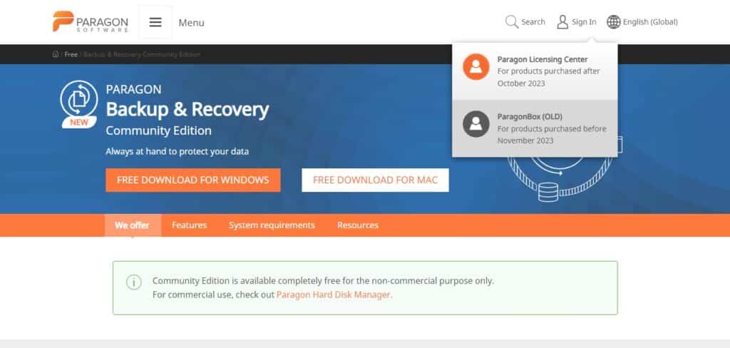 Paragon Backup & Recovery Free Edition
