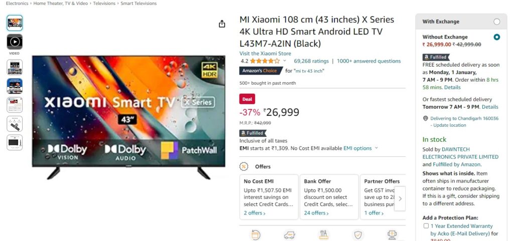 MI 108 cm (43 inches) X Series 4K Ultra HD Smart Google TV L43M8-A2IN (Black)