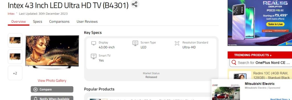 Intex 43 Inch LED Ultra HD TV (B4301)