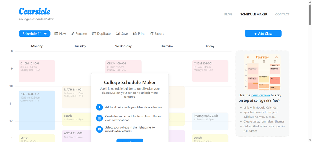 College Schedule Maker