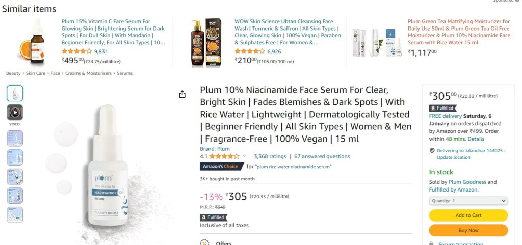 Plum 10% Niacinamide Face Serum For Clear, Bright Skin