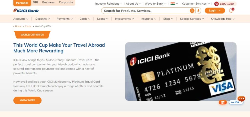 ICICI Bank Multi-Currency Platinum Travel Card