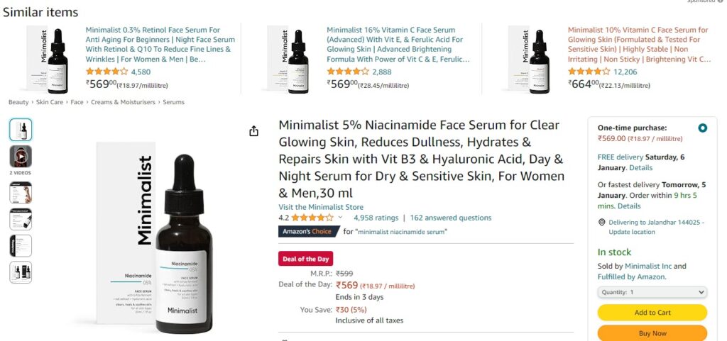 Minimalist 5% Niacinamide Face Serum