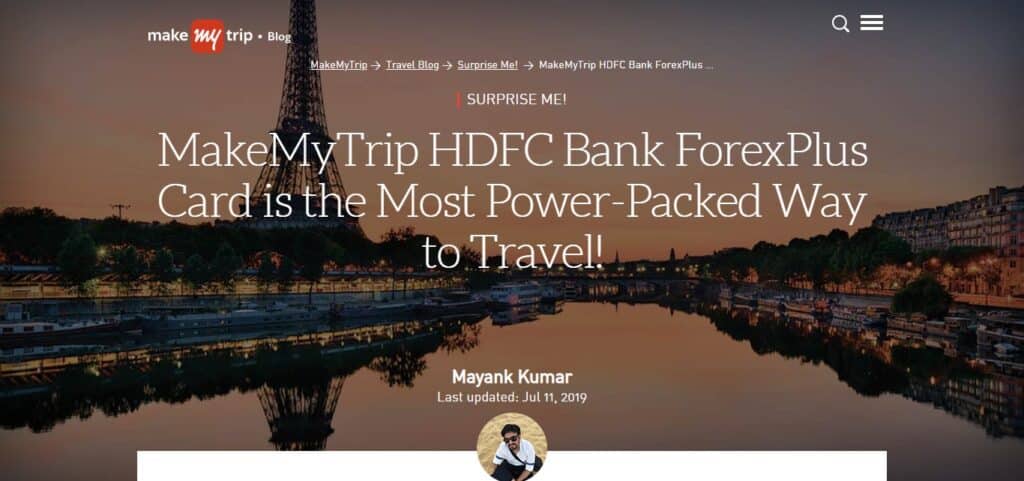 MakeMyTrip HDFC Bank ForexPlus Card