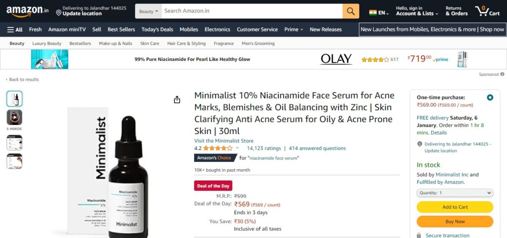 Minimalist 10% Niacinamide Face Serum 