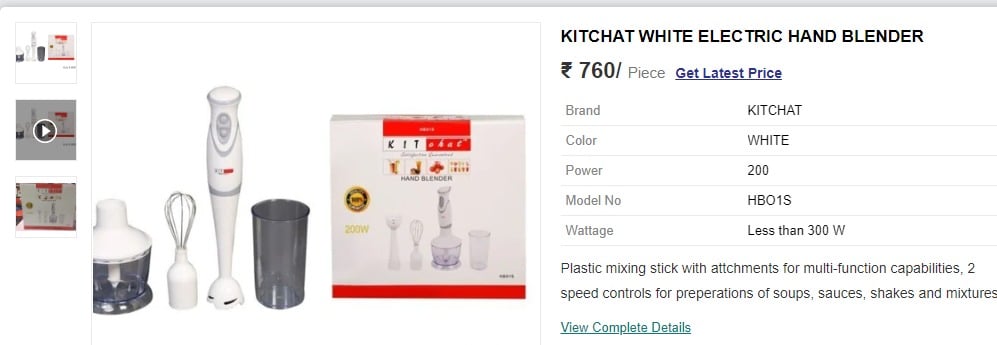 Kitchat White Electric Hand Blender