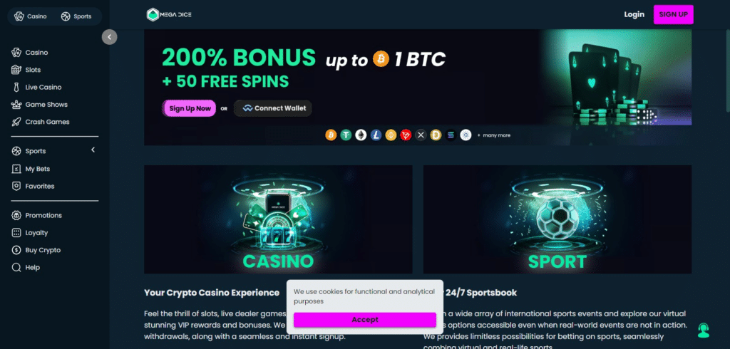 Mega Dice (Best Bitcoin Casinos with Instant Withdrawals)