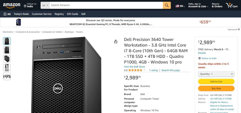 Dell Precision 3640 Tower Workstation - Intel Xeon, 64GB RAM, 1TB SSD 