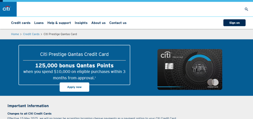Citi Prestige Qantas