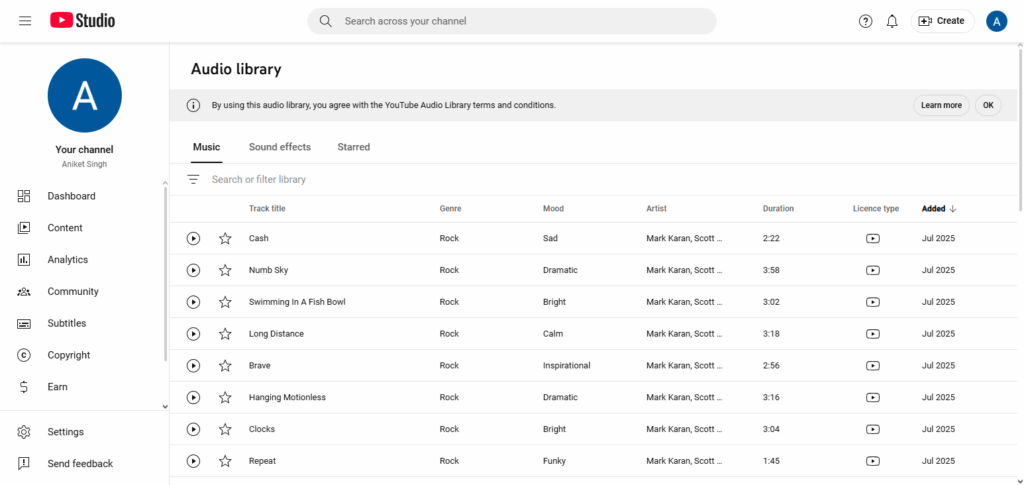 YouTube Audio Library