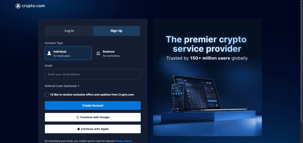Step 3: Register on the Crypto Exchange