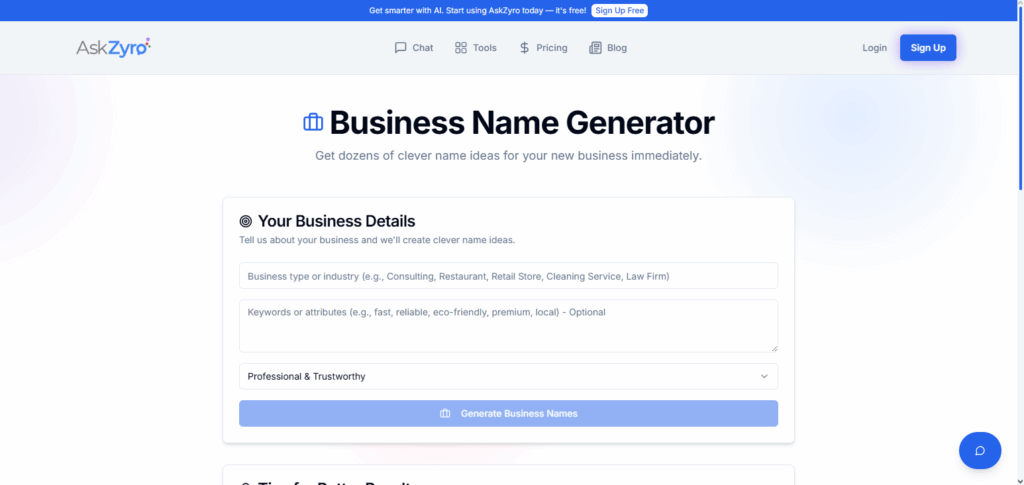Zyro Business Name Generator