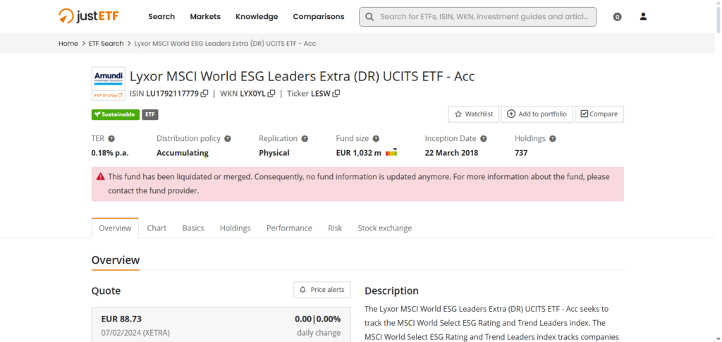 Lyxor MSCI World ESG Leaders UCITS ETF