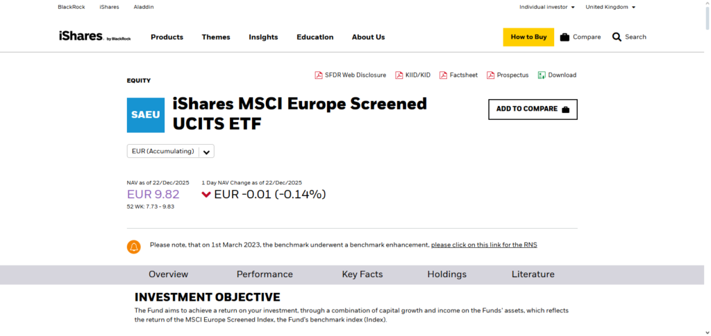 iShares MSCI Europe ESG Screened UCITS ETF