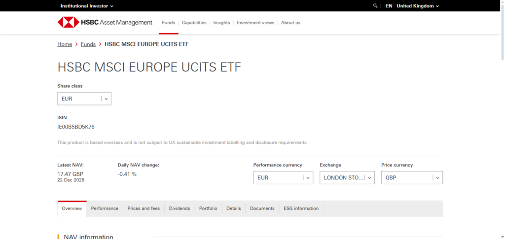 HSBC MSCI Europe ESG Leaders UCITS ETF