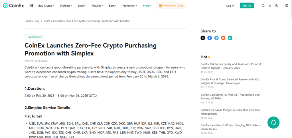 CoinEx Zero‑Fee Events