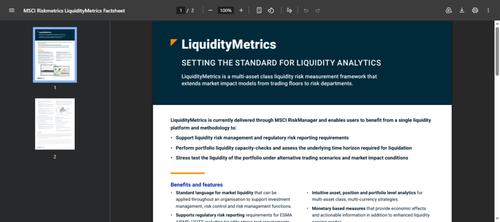 MSCI RiskMetrics Liquidity Module
