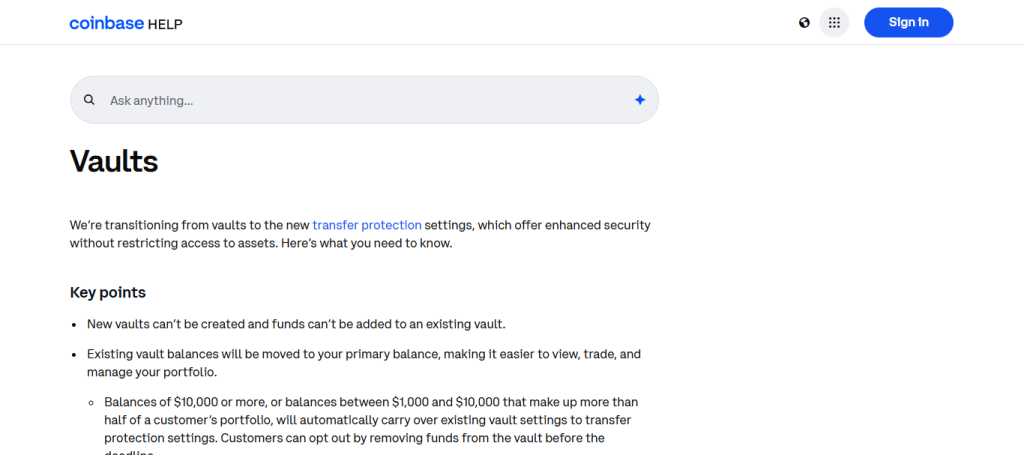 Coinbase Vault Mobile