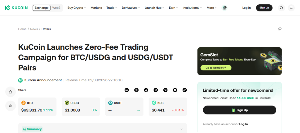 KuCoin Zero‑Fee BTC
