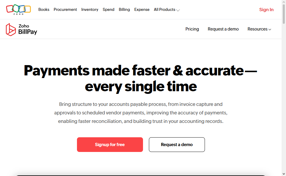 Zoho Books Bill Pay